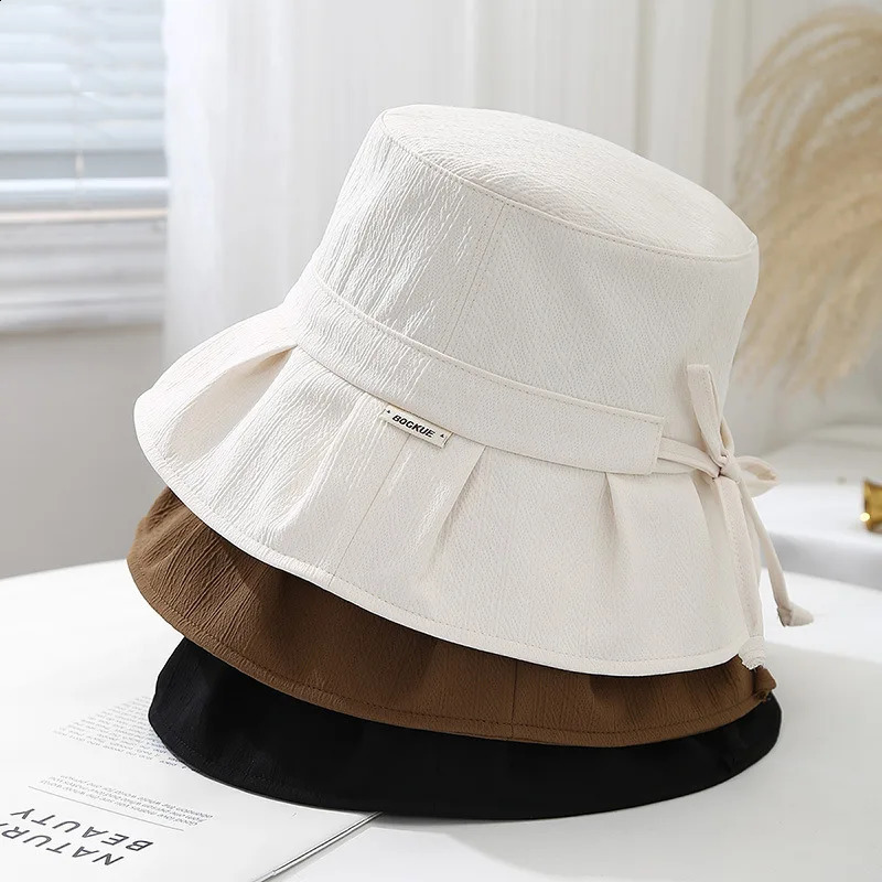 Chapeau de seau pour femmes avec arc réglable à bord à bord de pêcheur de tissu coiffure femelle pliable décontractée simple soleil 250821
