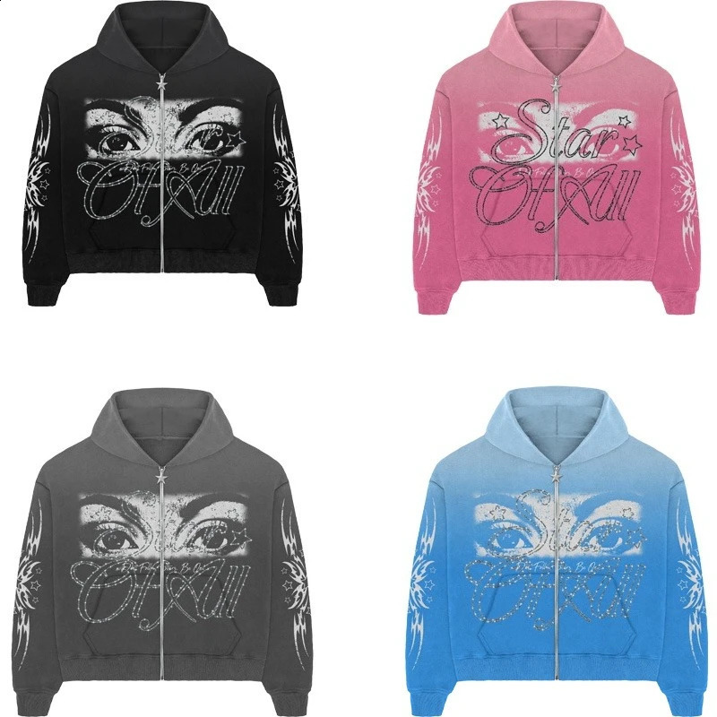 Y2K vintage harajuku zip up up sweat à capuche surdimensionné Unisexe Wear Beautiful Eye Graphic imprimé à sweat à capuche de haute qualité Vêtem