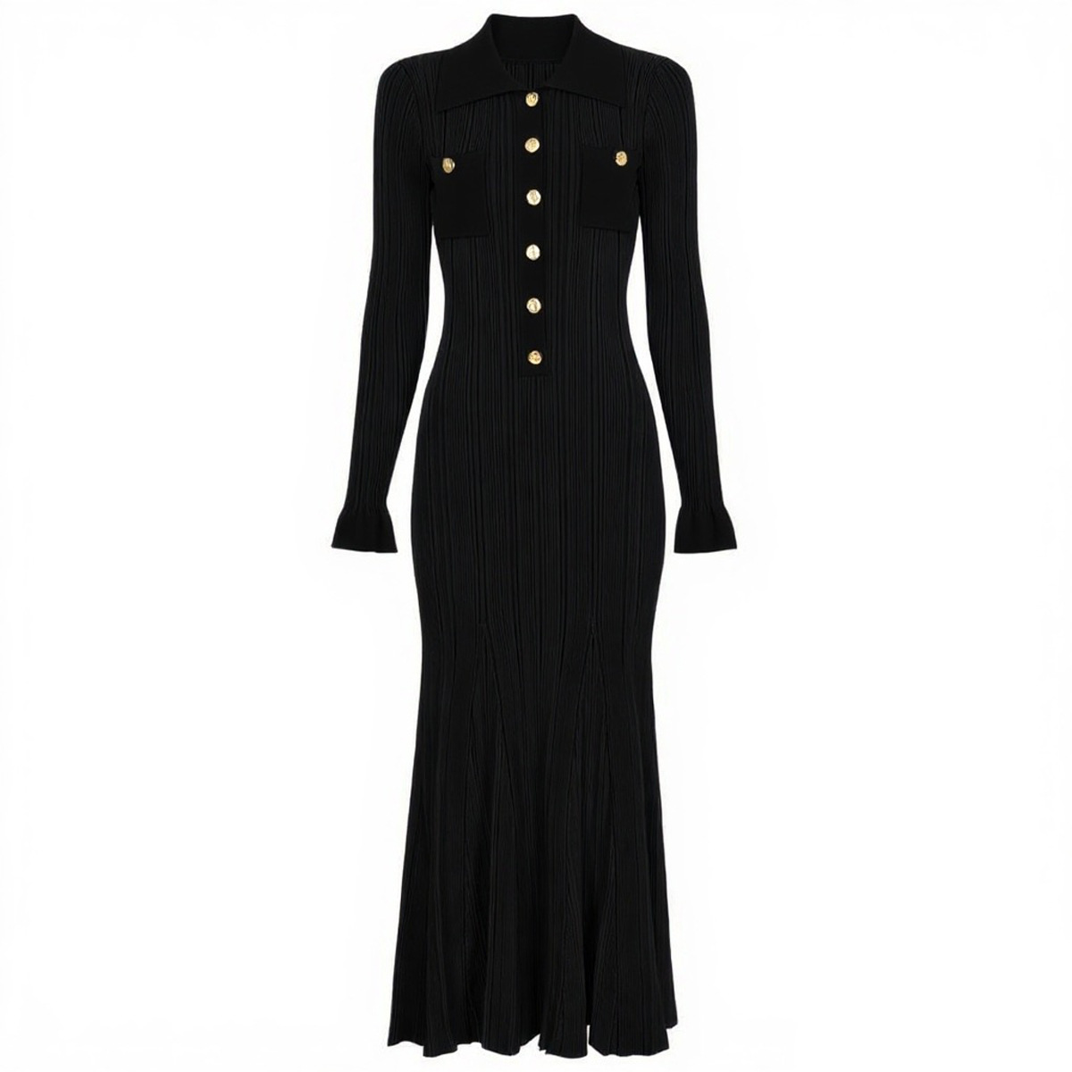 8008 XL 2025 Milan Runway Dress SPring Autumn Long Sleeve Lapel Neck Yellow Black Brand Same Style Womens Dress Fashion High Quality mansh