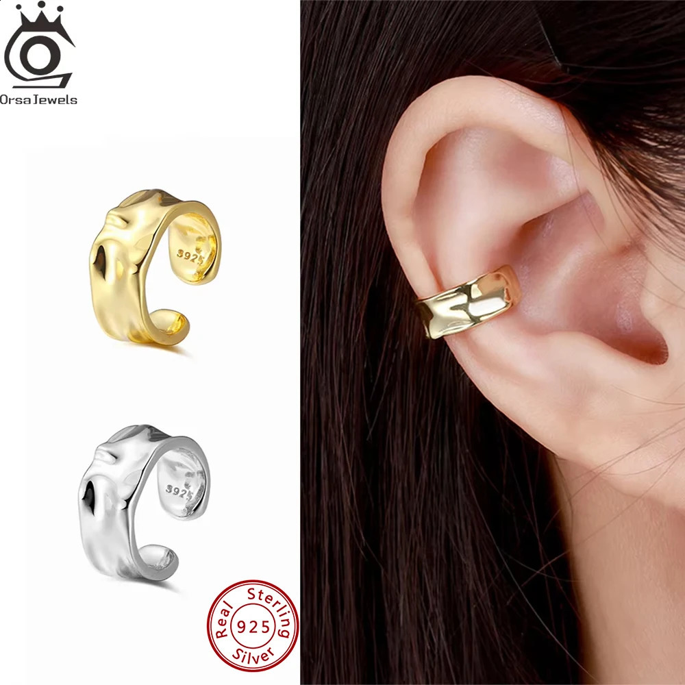 ORSA JEWELS 925 Argent Punk Non Piercing Chunky Rond Cercle Clip Boucle D'oreille pour Femmes C Forme Oreille Manchette Stud Earclips Bijoux CL05