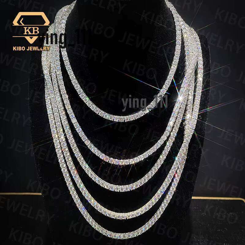Hip-Hop Jewelry Iced Out Gold Plated Sterling Sier 3 4 5Mm VVS Silicon Stone Tennis Necklace Chain