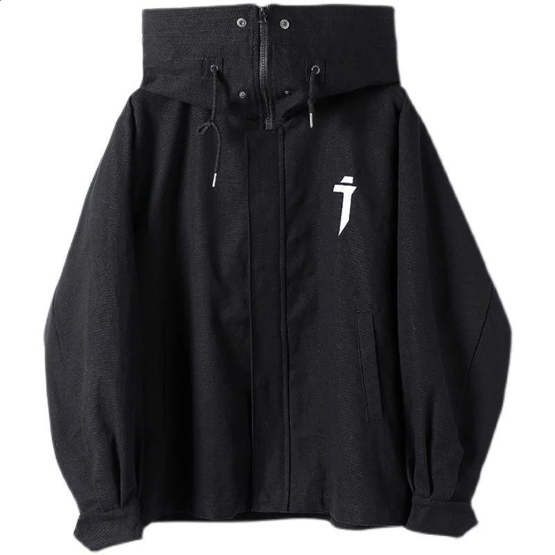 Spring trend functional wind high collar coat loose hooded work jacket Mens clothes Harajuku Hiphop Safari Style outer garment 250818
