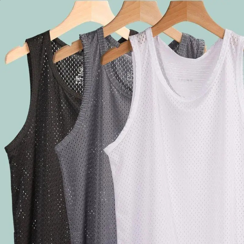 Summer Mesh Tank Top Men Gym Fitness Quick Dry Tshirt Mens Bodybuilding Muscle Sleeveless Breathable Male T Shirts 250823