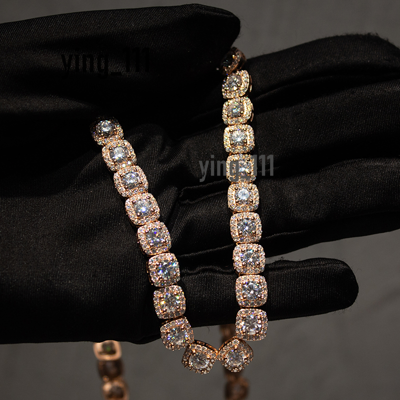 Custom 925 Sterling Silver 8mm Moissanite Cluster Tennis Chain Luxury Moissanite Tennis Chain