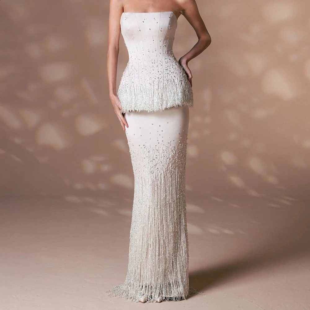 Customized High Quality Crystal Straight Evening Dress Sexy Floor Length Strapless Sleeveless Lace Up Back vestidos de no 250823