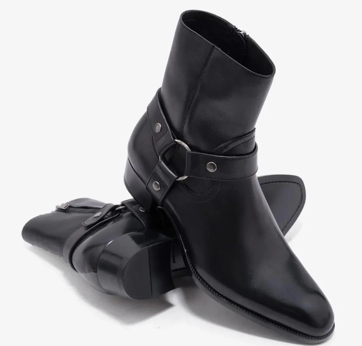 Winter Brand Men Wyatt Harness 40 Biker Boots Suede & Leather Stacked Heel Double-chain Strap Ankle Boots Man Motorcycle Booty EU38-47