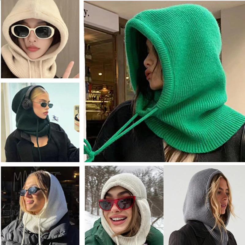 Women Winter Balaclava Cap Hooded Neck Warmer Windproof Knit Hat Outdoor Travel Winter Hat 250814