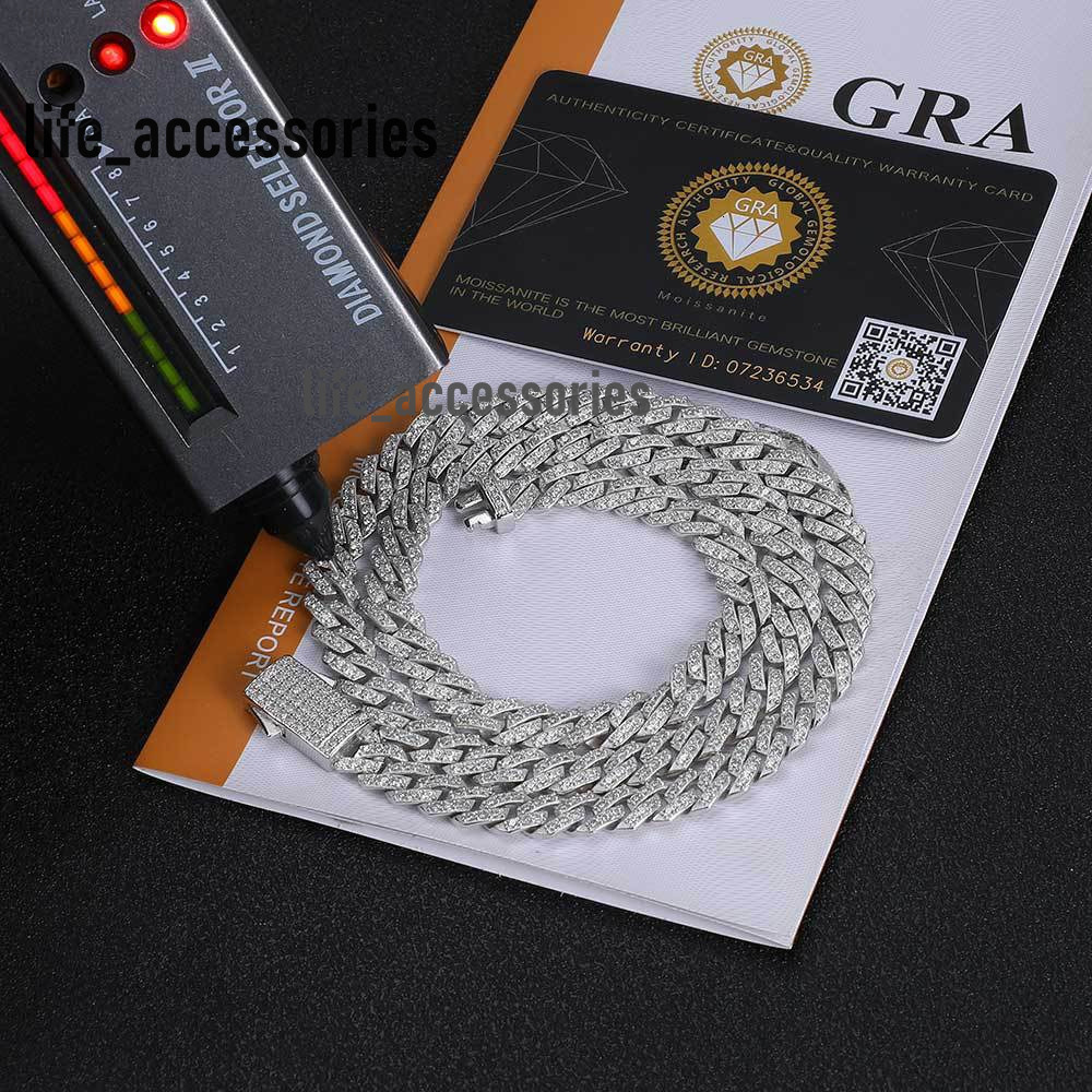 Pass Diamond Tester Vvs Diamond 8mm Iced Out Mens Hip-hop 925 Sterling Silver Moissanite Cuban Link Chain Jewelry Necklace