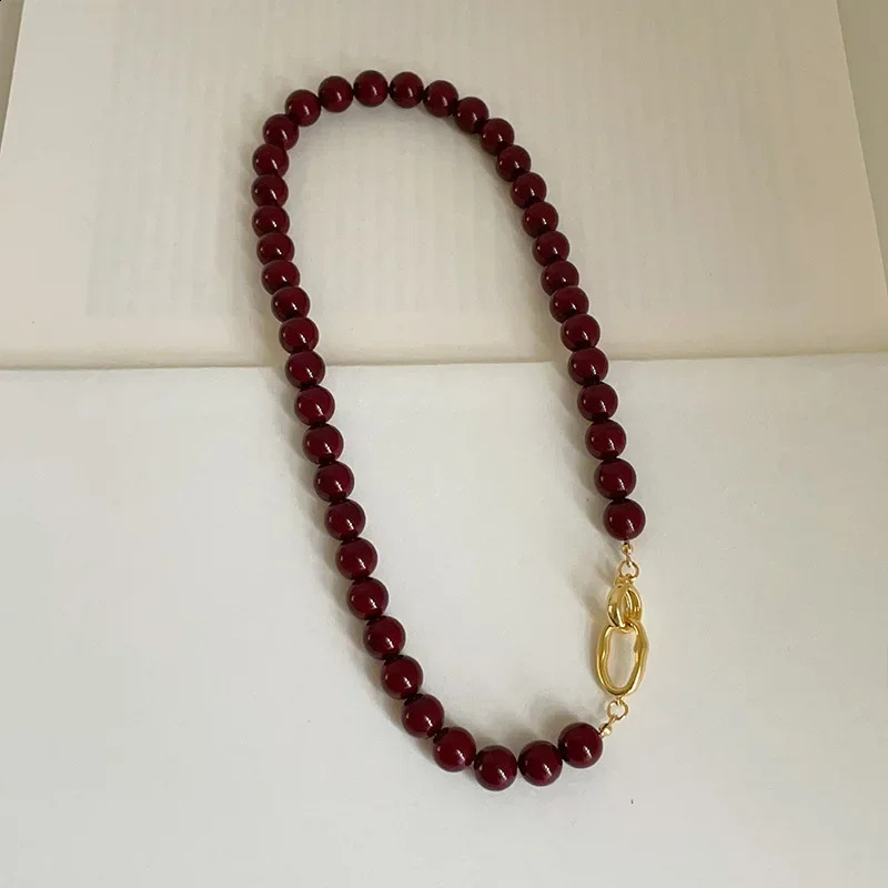 Minar French Dark Red Agate Natural Stone Strand Beaded Necklace for Women Gold Plated Chain Double Toggle Clasp Circle Chokers 250811