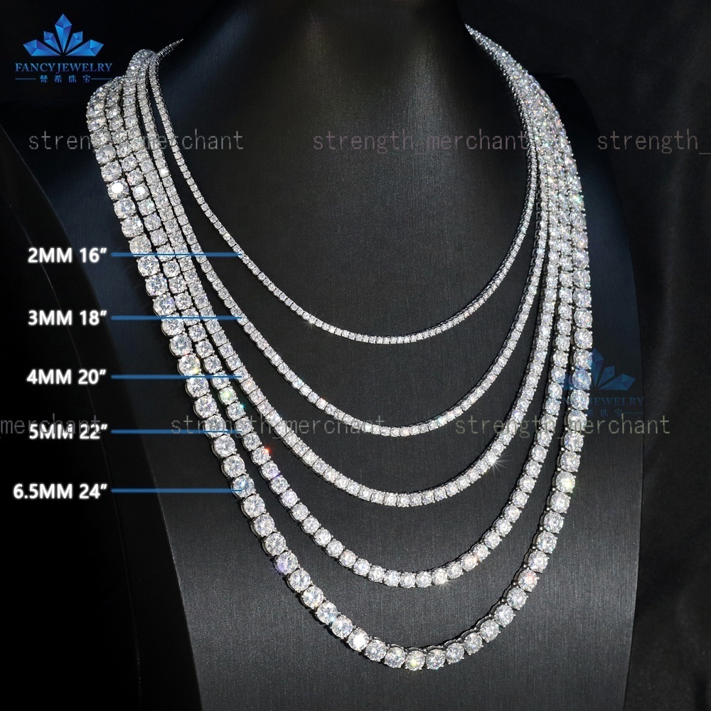 Designer necklace Pass Diamond Tester Large Stock Hip Hop Jewelry 3.0mm-6.5mm VVS Moissanite Diamond 925 Silver Iced Out Tennis Chain Necklaces