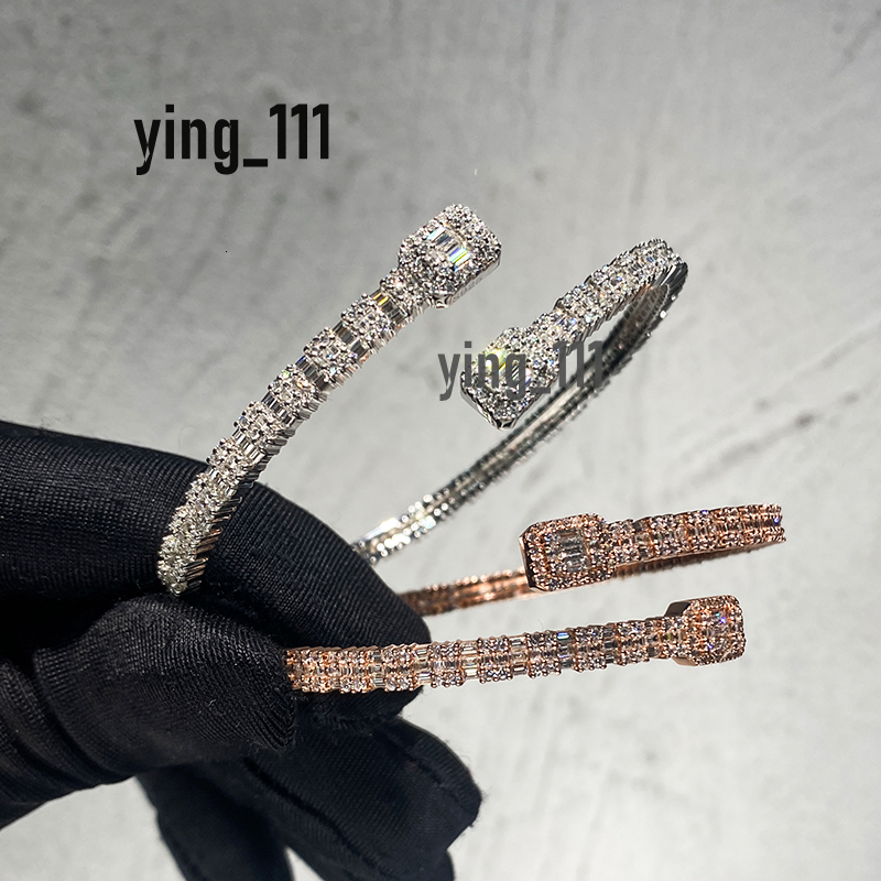 KIBO Iced Out Jewelry Adjustable Pass Diamond Tester 925 Silver Chain Cuff VVS1 Baguette Cut Moissanite Bracelet