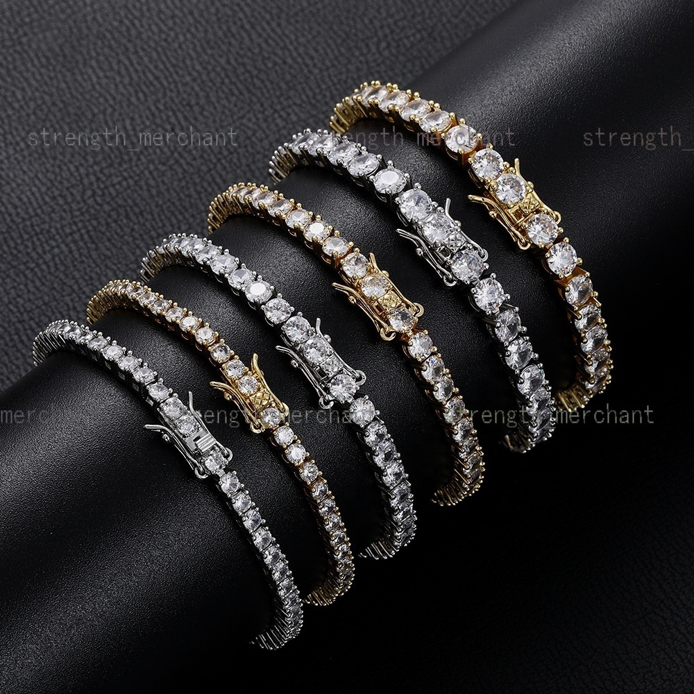 Fine Fashion Jewelry 18K Gold Brass 3/4/5/6MM Zircon Chain Bracelet Luxury Full Diamond 5A Zircon Tennis Bracelet for Women Men