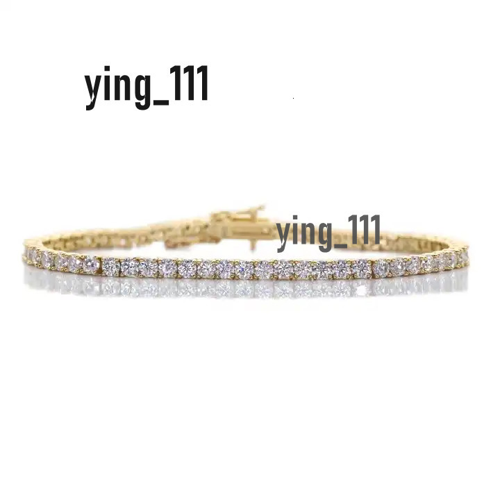 Gold Plated 925 Sterling Silver 3mm Round Brilliant Cut VVS Real Moissanite Tennis Bracelet With Certificate