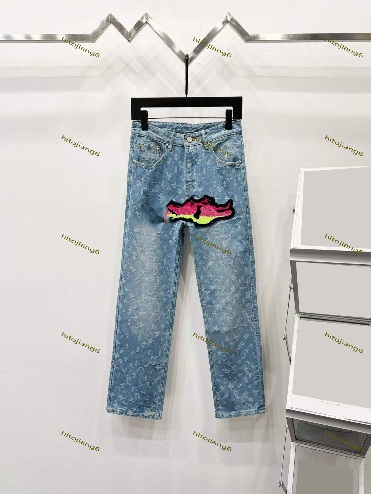 Men'sJeans Spring Vintage Ripped Jeans Clothes Fashion Trousers Cross Splicing Streetwear Straight Baggy Trousers Pants For Men 11233