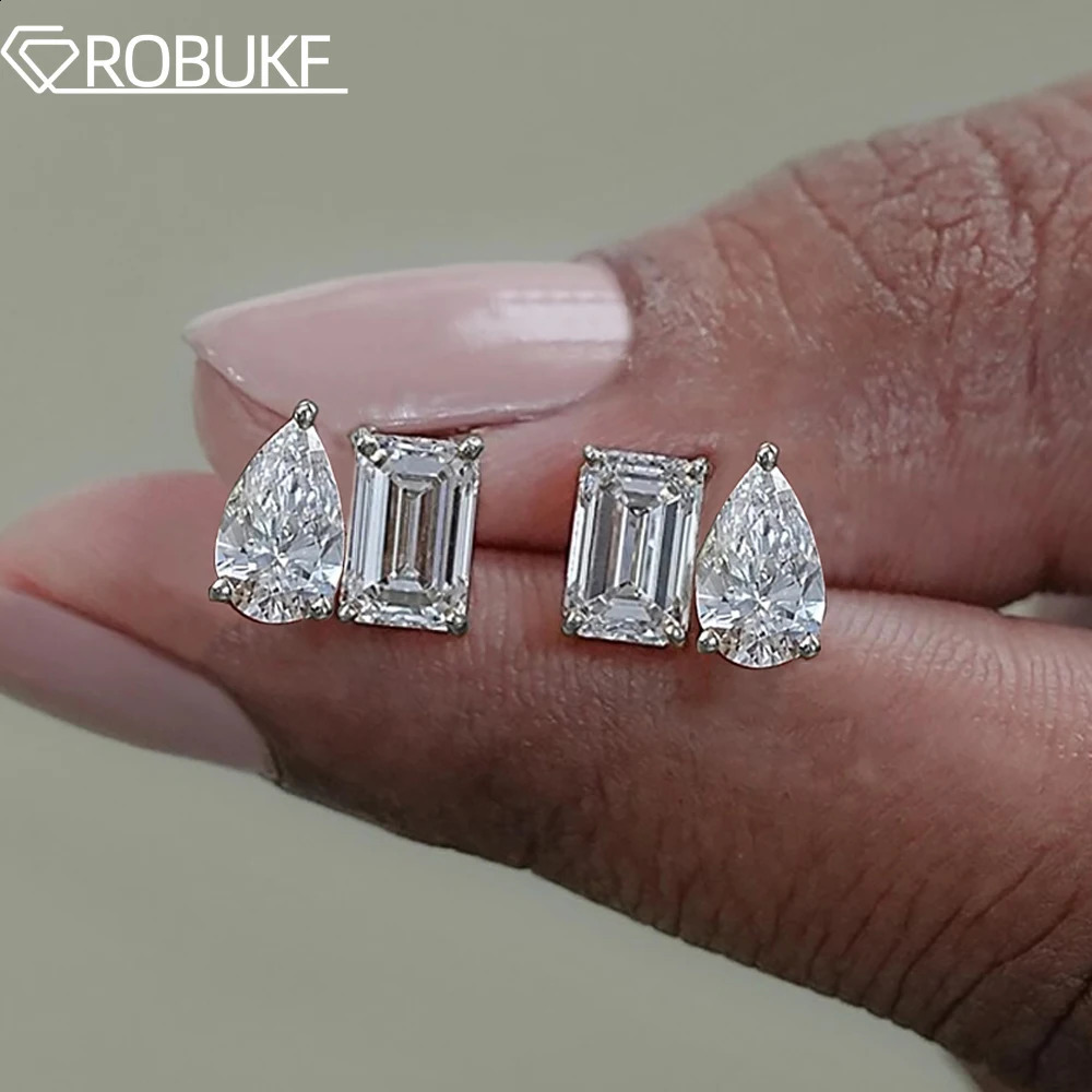 4cttw Emerald Pear Cut Diamond Earrings for Women GRA Certified S925 Sterling Silver Two Stone Stud Earring Jewelry 250811