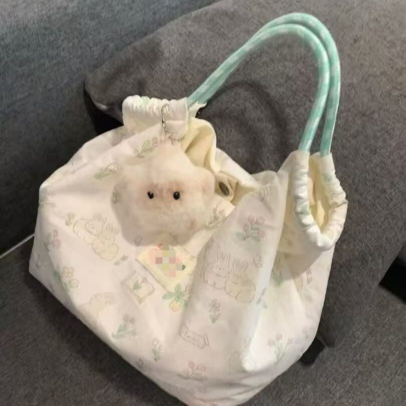 New Cute Rabbit Print Shoulder Bag For Female Students Korean Luxury Bagdesigner Free Shipping Style Canvas Bag Large Capacity Handbag, Commuter Bag