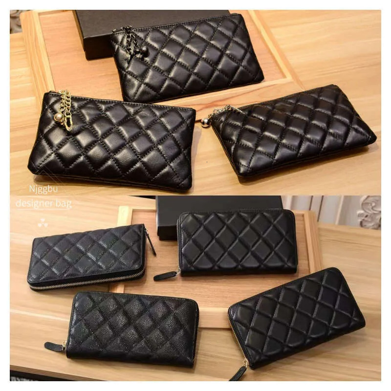 Luxurys Designer wallets women Purse lconic textured Fashion Long Zipper Coin Purse Card Case Holder With Box Mini Wallets Long Shoulder Strap Black