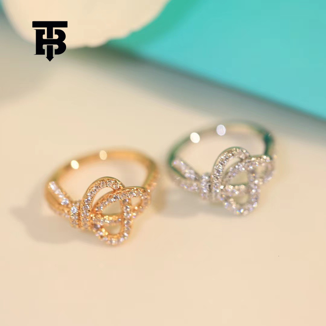 TB BHULAMTE 18K Rose Gold Plated All Diamond Women's Ring Woven With Auspicious Knot Designer Elegant Accessories Luxurious High-end Jewelry Fr