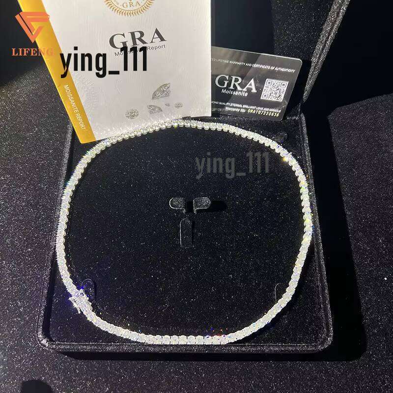 Lifeng Jewelry 5MM Unisex Hip Hop Sier Necklace White Gold Plated Sliver D Color VVS Moissanite Tennis Chain