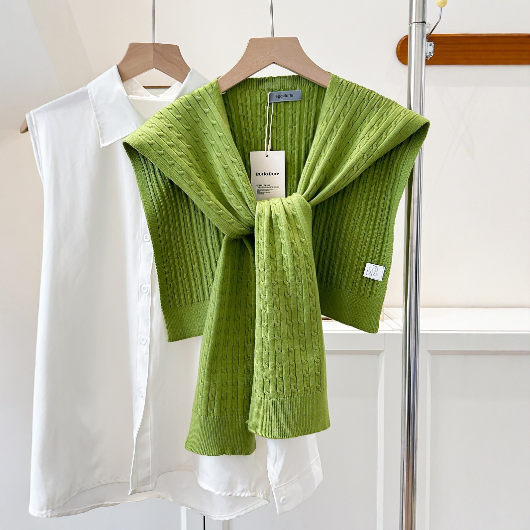 K1708 Spring and summer mint green knitted waistcoat women's short Korean style thin shawl outer wear knotted design layered versatile