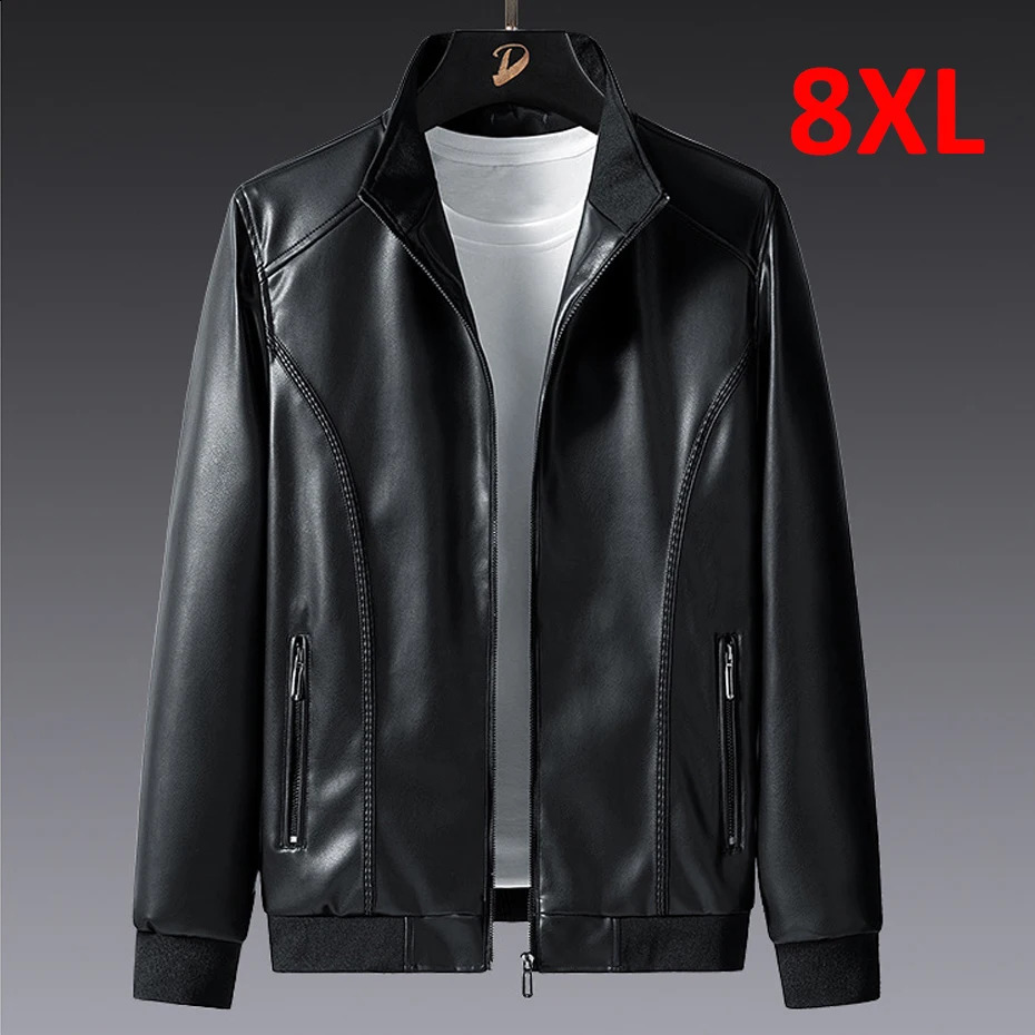 Solid Color Leather Jackets Male Big Size Plus Size 7XL 8XL PU Jacket Men Leather Coat Cargo Jacket Casual Motorcycle Biker Coat 250818