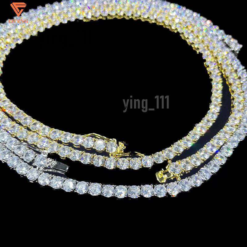 Hip Hop Jewelry Fashion Iced Out Sterling Sier Tennis Chain Moissaniate Necklace For Men And Women