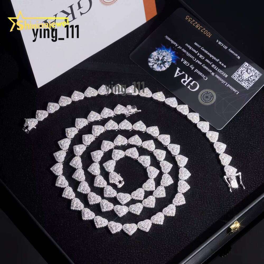 Trendy Sier 8Mm Heart-Shaped Moissanite Chain Hip-Hop Jewelry Iced Out Mens Cuban Necklace