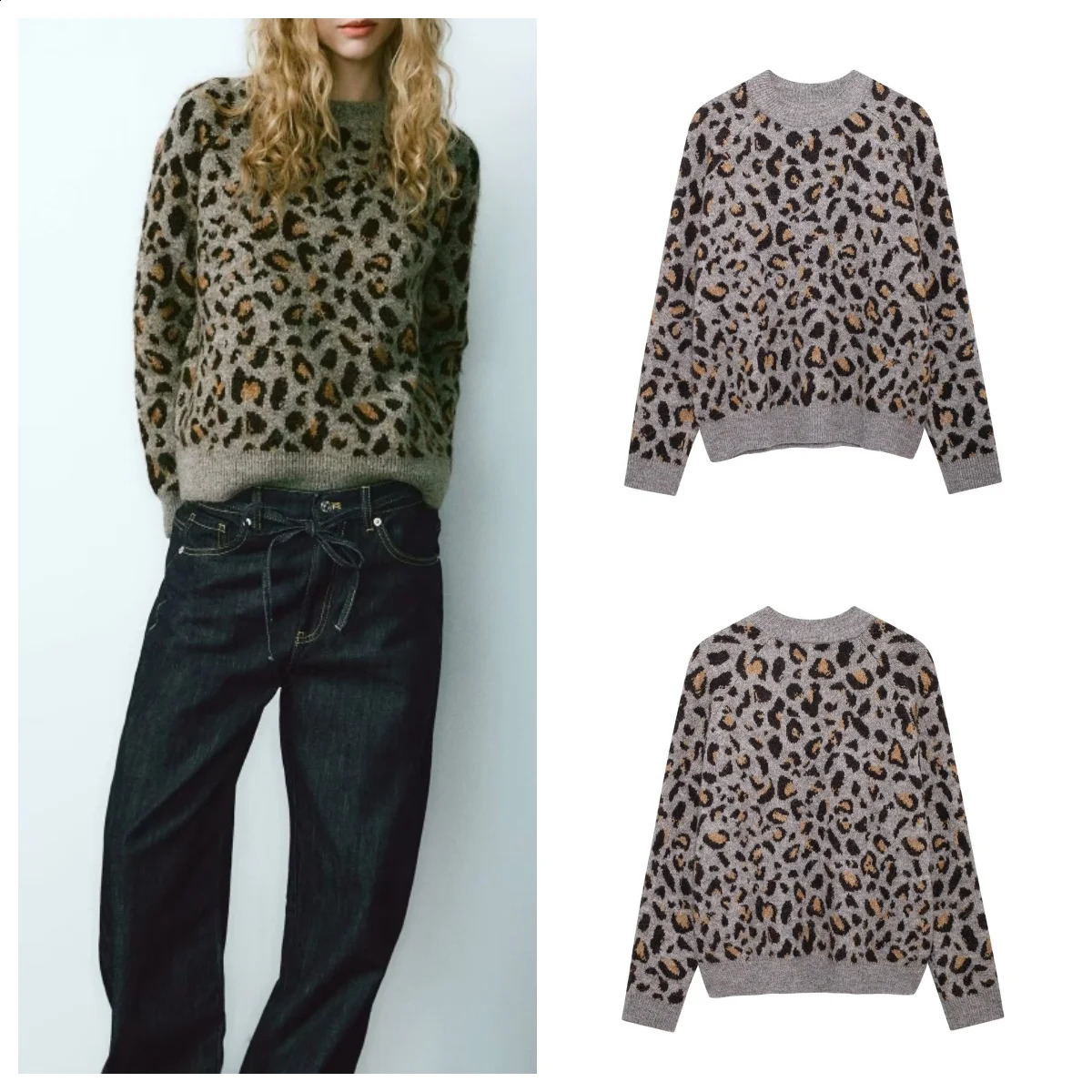 Style européen et américain automne et léopard d'hiver Jacquard Round Neck Pullover Pull Womens Fashionable All-Match CAS 250819