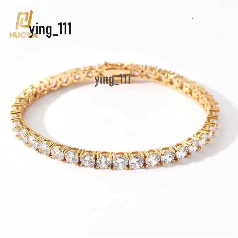 NUOYA 4MM Hip Hop Tennis Chain Moissaniate Bracelet Full Diamond Iced Out Tennis Chain Bracelet 18k Gold Plated Jewelry