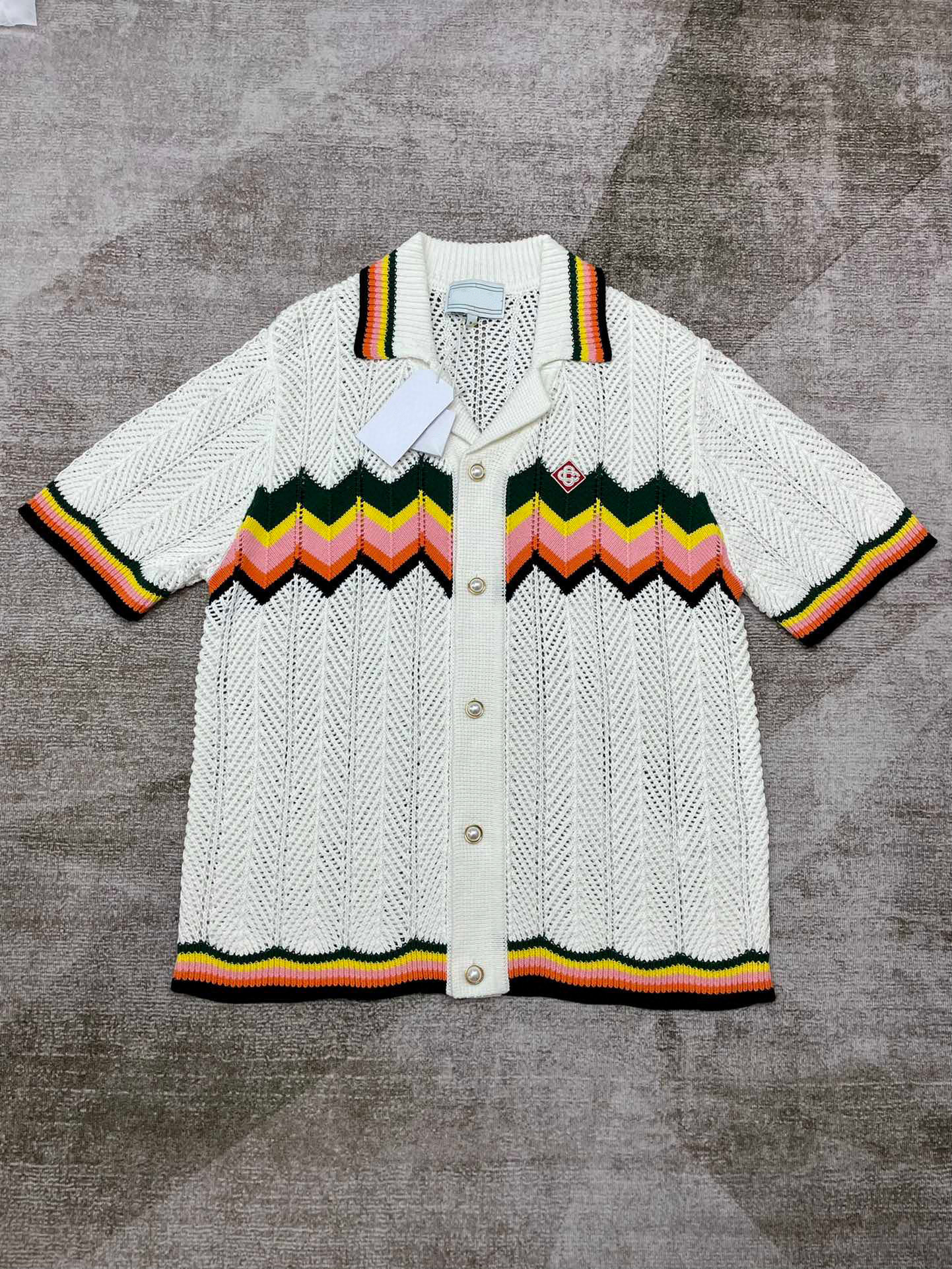 t shirt mens designer t shirt Spring Autumn new color-blocked stripedshort-sleeved set sweater women loose button up shirt hawaiian style