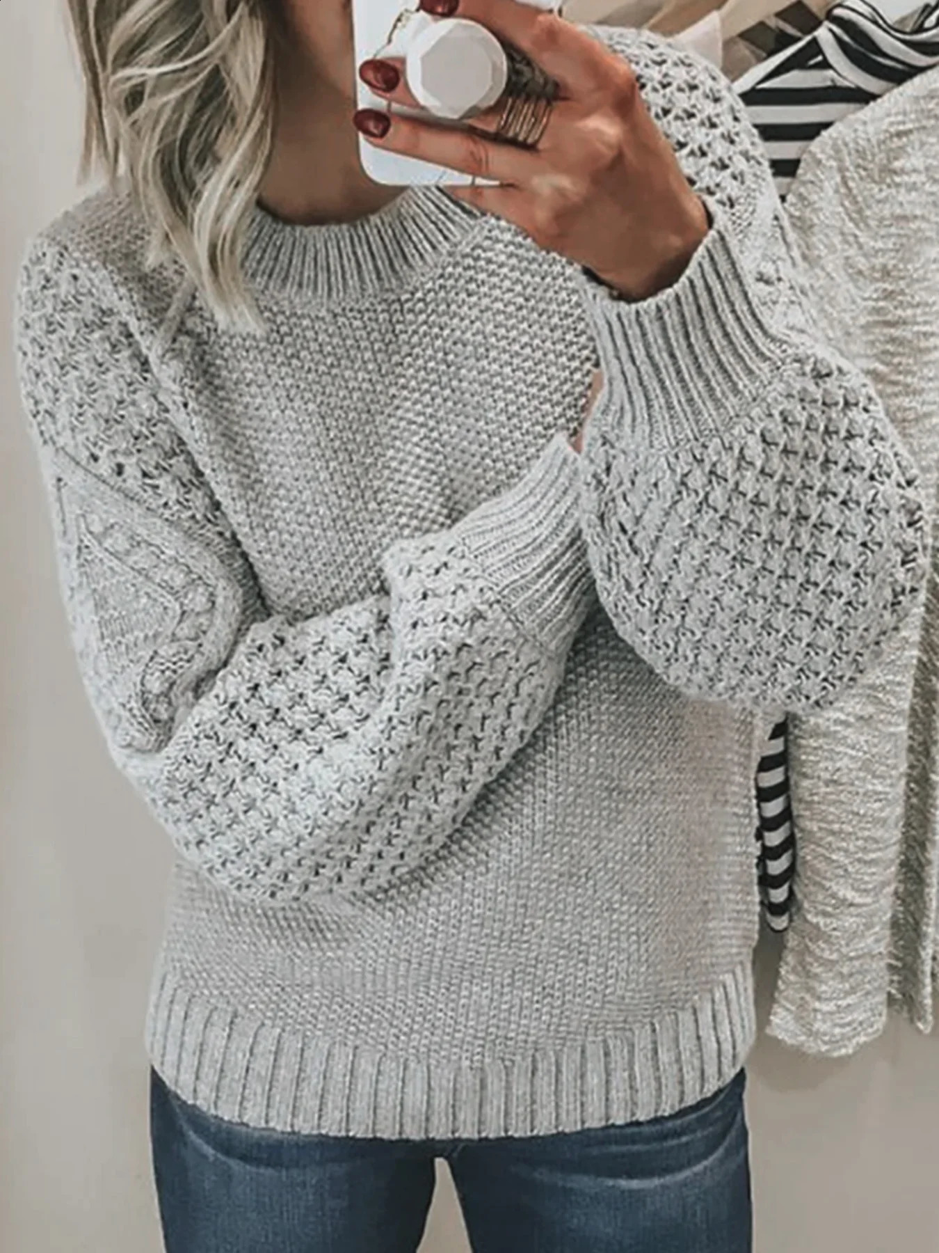 Womens sweater long-sleeved round collar pullover simple slim sweater spring autumn winter 250819