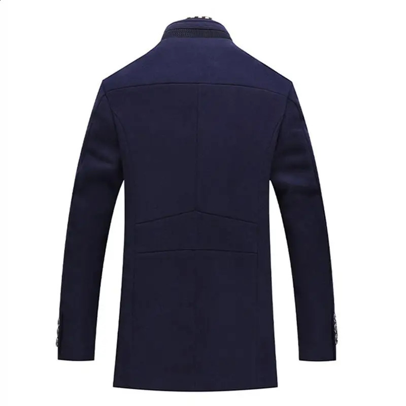 Autumn Winter Mens Wool Coats Smart Casual Thick Warm Woolen Trench Outerwear Men Stand Collar Fashion Detachable Scarf Coats 250923