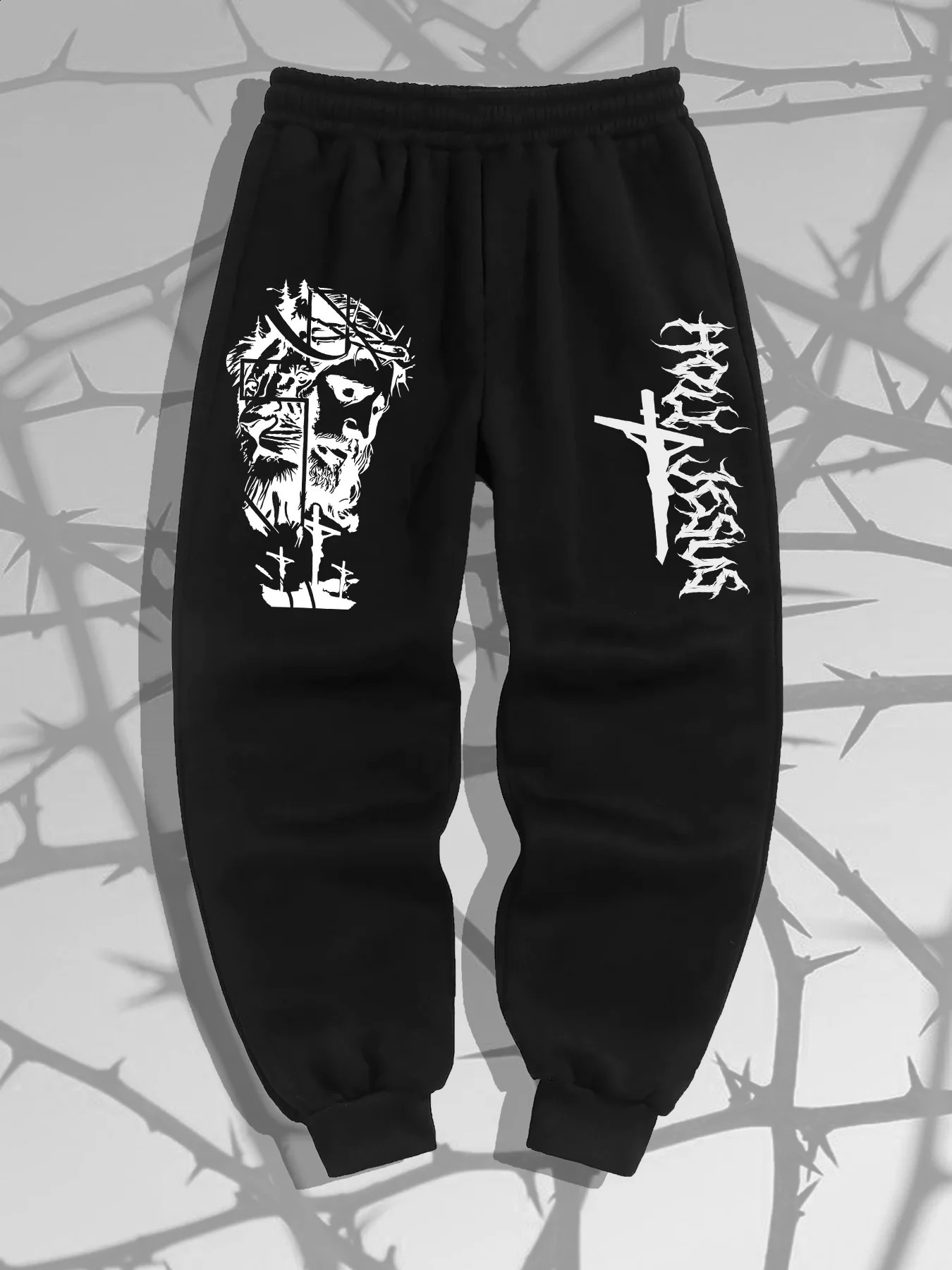 Mens Casual Sports Pants Gothic Printed Fleece Hoodie Pants Multifunctional Jogging Pants Urban Fashion Street Clothing Pants 250818