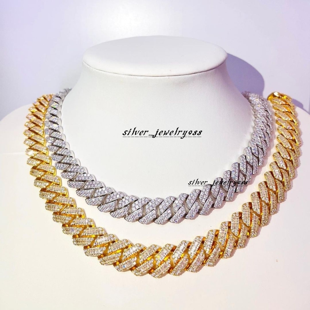Hip Hop Cuban Chain White Yellow Gold Plating Iced Out 925 Silver VVS1 White D Moissanite Cuban Link Chain