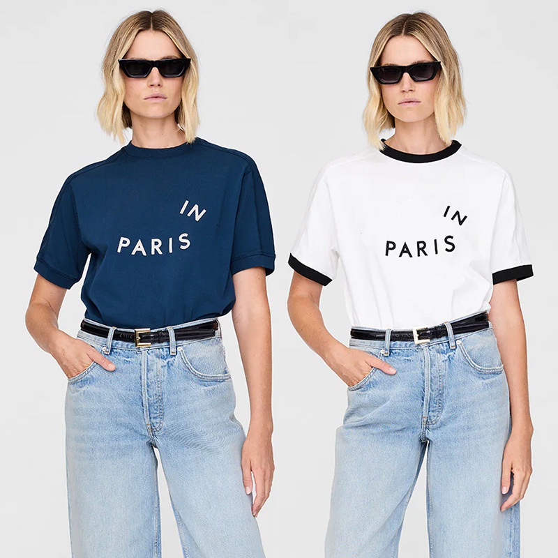 Women AB Designer Tees Front Letter Felt Patch Embroidery Patchwork Cotton Soft Short Sleeve T-Shirt-image-838241420