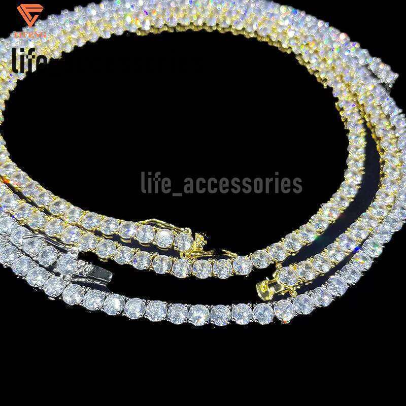 Hip Hop Jewelry Fashion Iced Out Sterling Sier Tennis Chain Moissanite Necklace For Men And Women