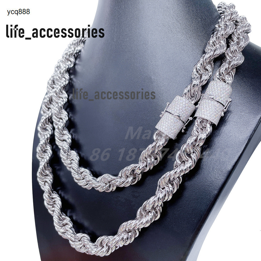 Ready to Ship Chain 12mm Width S925 Rope Chain Moissanite Diamond Hip Hop Rope Chain Silver
