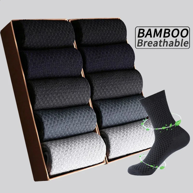 5 paires hommes bambou fibre d'équipage chaussettes homme de haute qualité hiver d'hiver business respirant la robe mâle noire cheville 250823