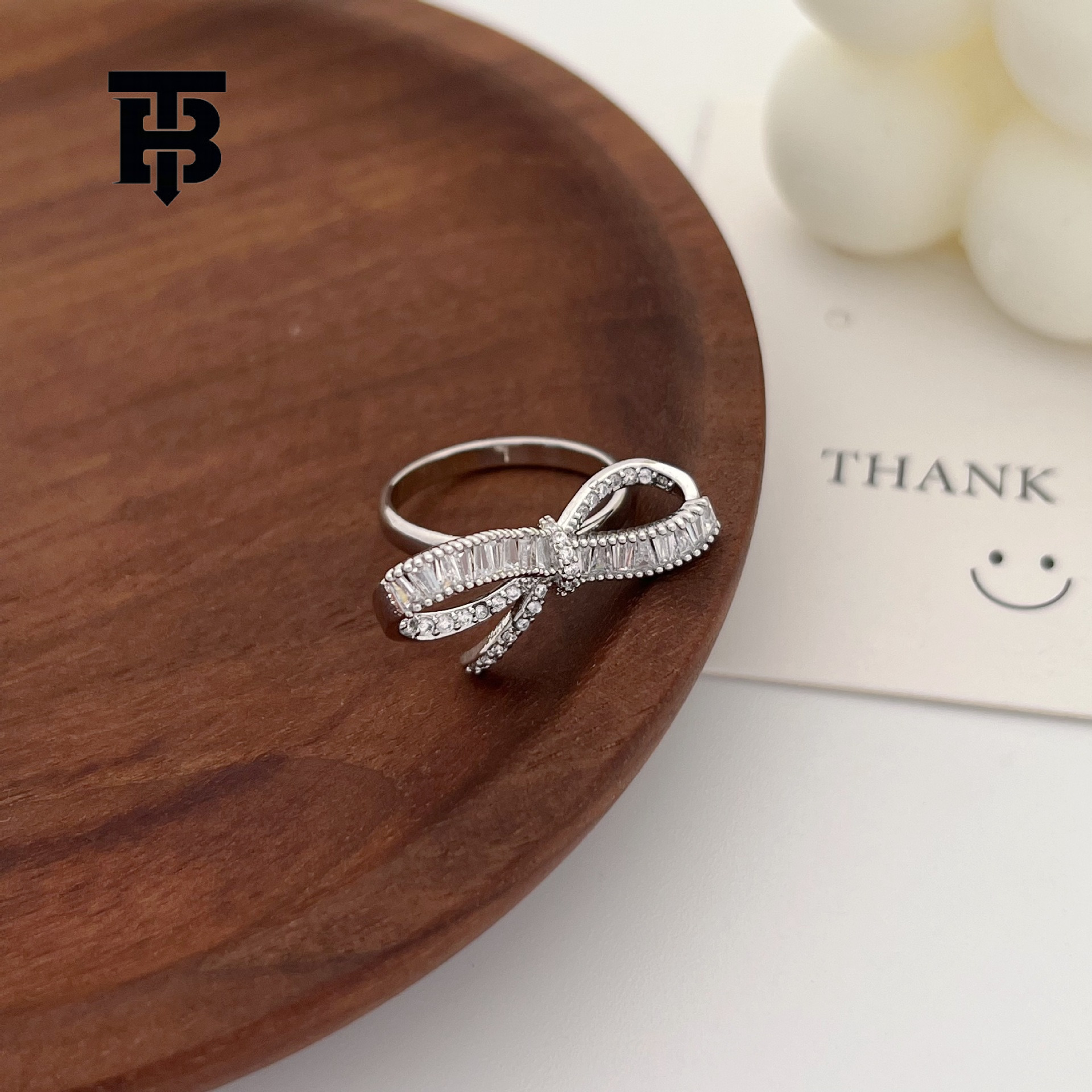 TB BHULAMTE Women's Luxury Micro Inlaid Zircon Bow Ring High End Designer Fashion Fine Jewelry Internet Celebrity Same Accessories Free Shippin