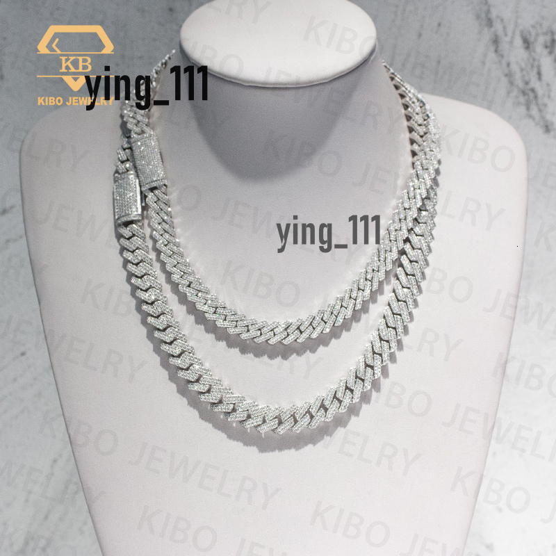 Small Design Iced Out Necklace Chains Hiphop Rock 10mm 12mm Width 925 Silver VVS Moissanite Cuban Link Chain