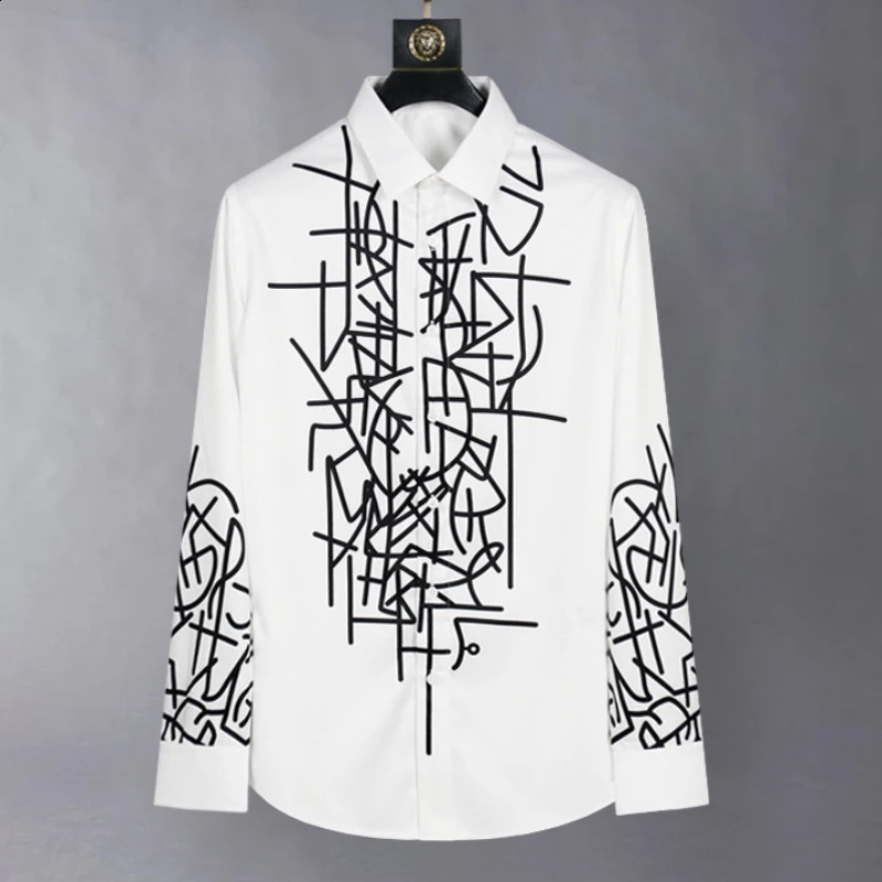 Lettre d'été Shirts imprimés Graffiti Men de haute qualité Shirt Casual Business Shirt Long Manchet Social Banquet Party Blouse 250823