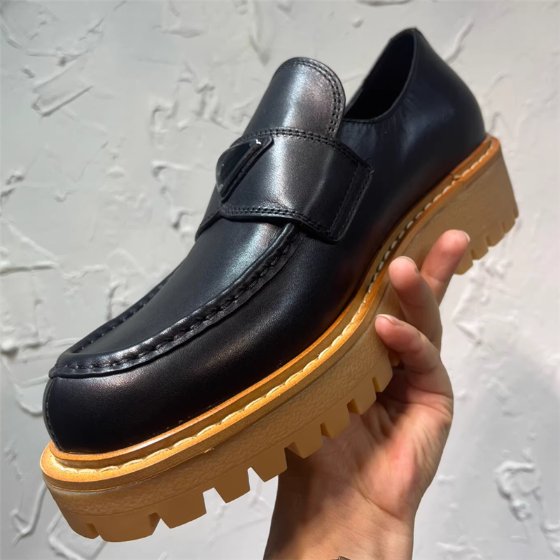 Men Casual Thick-Soled British-Style Genuine Leather Derby Loafers Formal Slip-On Single Shoes