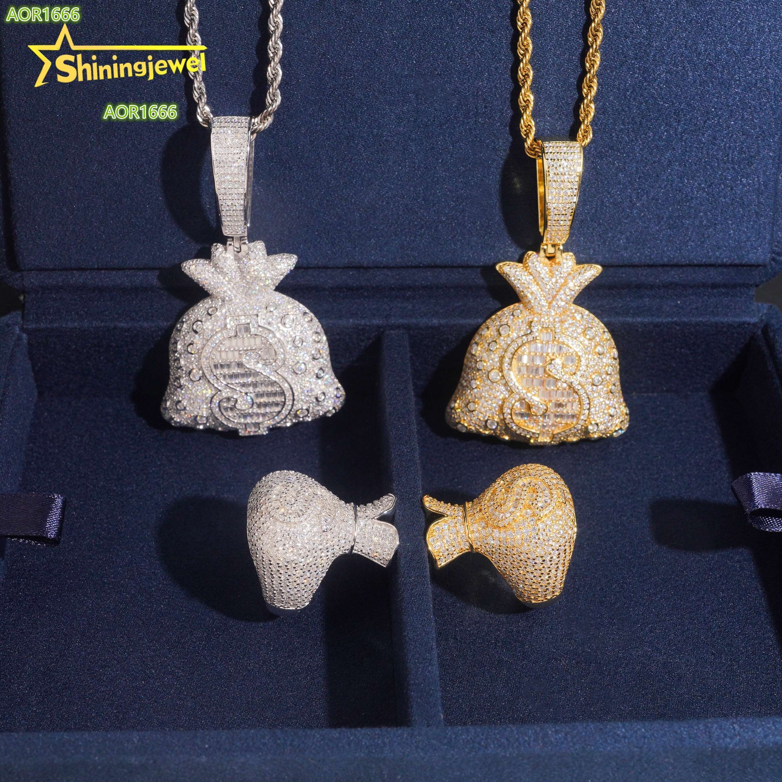 Moneybag Fine Gifts Set Combo Iced Out Pendant Ring Stocks Pass Diamond Tester Hip Hop Jewelry 925 Silver Moissanite Ring