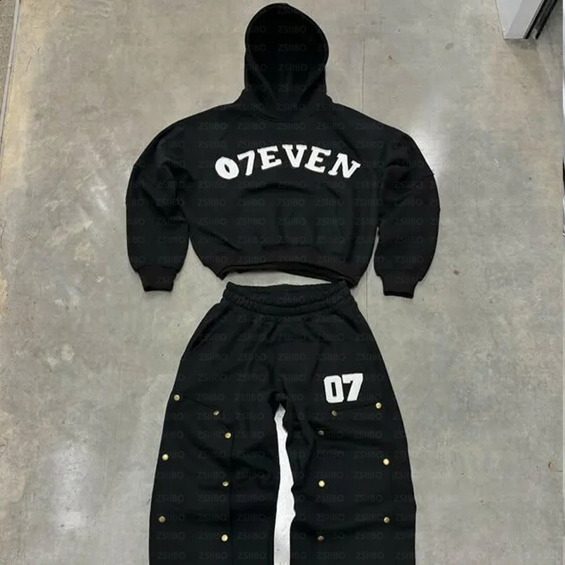 Harajuku Letter Patchwork Print Hoodie Harajuku Y2K Women Men Streetwear Pants Hip-hop Sweatshirt Pant Coat Couple Pullover Suit 250823