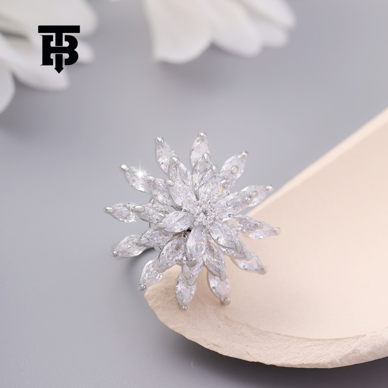 TB BHULAMTE Designer Shining Micro All Diamond Three Layer Ice Crystal Snow Ring Suitable Women's Fashion Ins High End Accessories Luxury Jewel