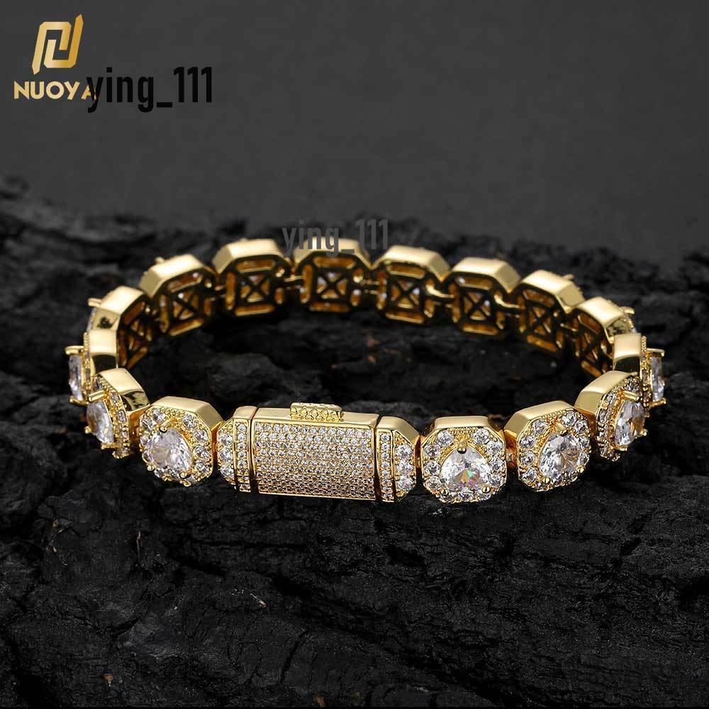 NUOYA de haute qualité 10 mm en forme de coeur Iced Moisaniate Diamond Chain Bijoux pour les femmes Bracelet de tennis en grappe à or 18 carats