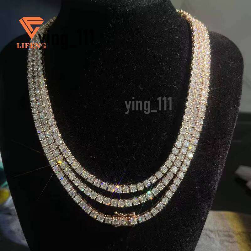 Color Hip Hop de 4 mm 5 mm Out Or rose et blanc Sier Sier Moisanite Dia Tennis Chain Collier