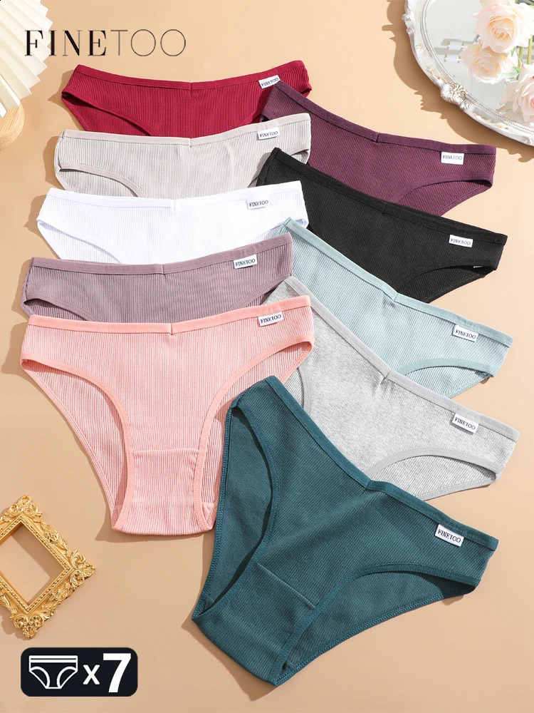 FINETOO 7Pcs Cotton M-3XL Striped Underwear Womens Breathable Panties Sexy V Waist Comfortable Briefs Ladies Low Waist Lingerie250823