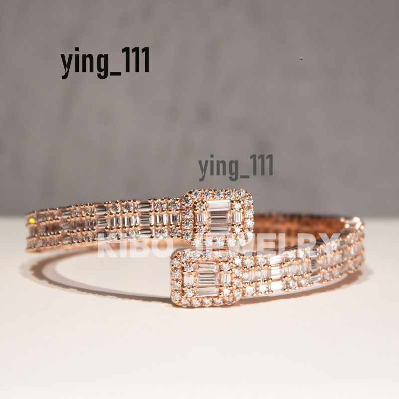 Luxury Rapper Hip Hop Jewelry Mens Vvs baguette Cut Moissanite Diamond Bangle Iced Out Moissanite Tennis baguette Bracelet