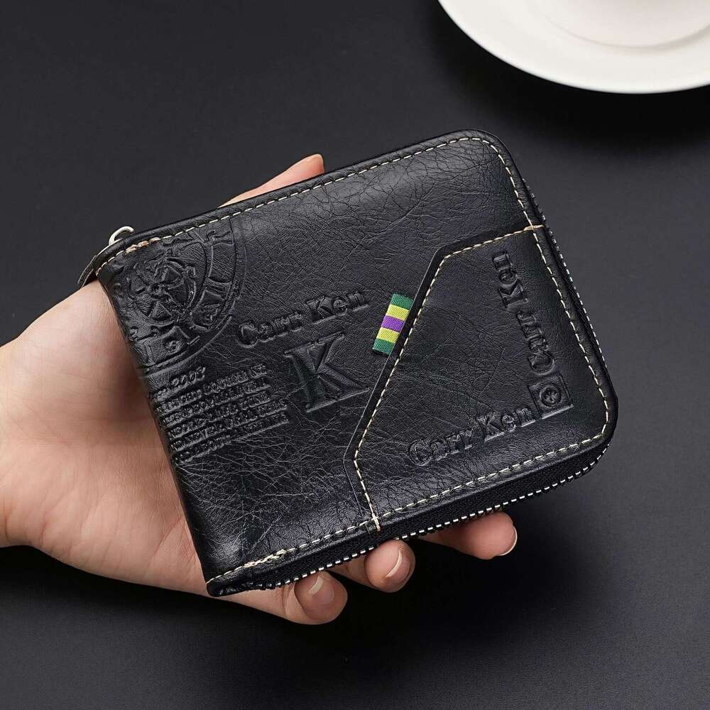 New Men's Short Zipper Wallet Fashion Horizontal Multi-Functional Multi-Card Slot ID Holder Snap Coin Pocket